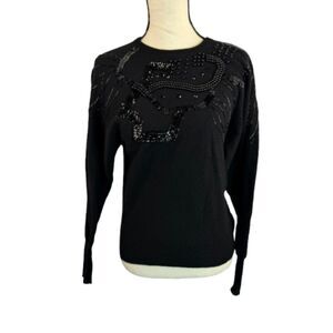 Vintage Neil Martin Wool Angora Beaded Sequin Embellished Black Sweater M